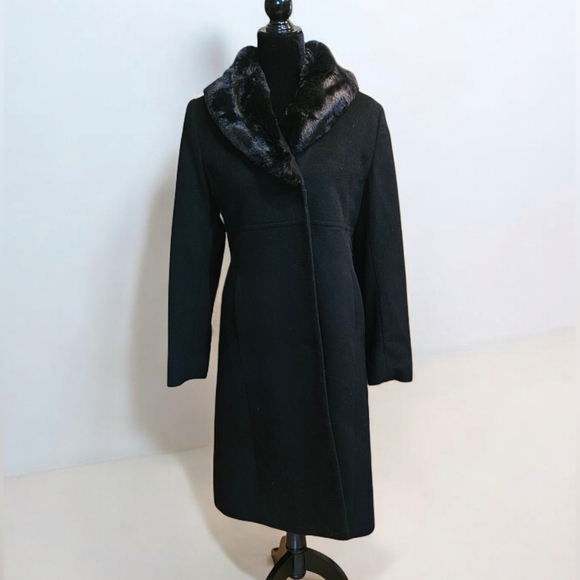Wool Trench Coat With Faux Fur Collar Ankle Length - Size 6 - Picture 4 of 10
